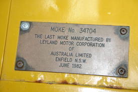 An image of the brass plaque fitted to the last Moke built.