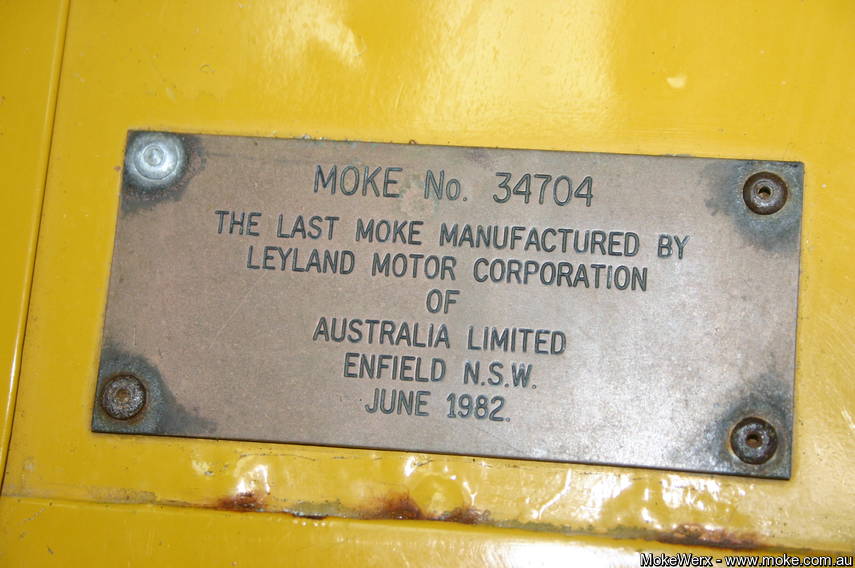 Brass plate on the last Moke to be built.
