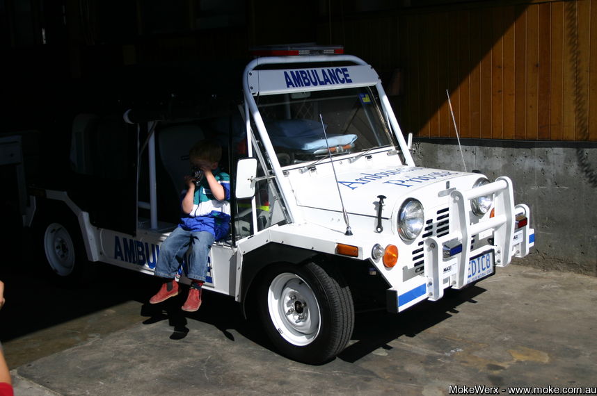 A white Export Moke in Tasmania that became an Ambulance