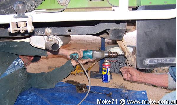 Shocker bolt repair on Julies Moke