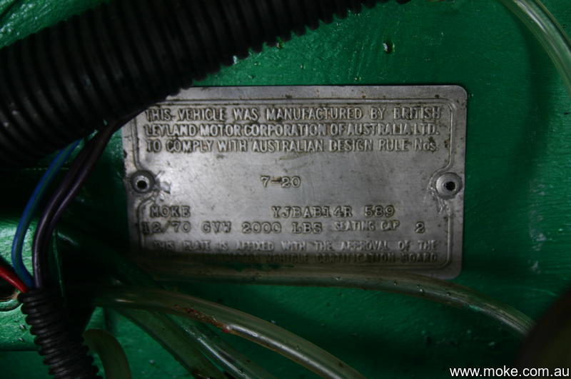 A picture of the Australian Design Rules Compliance plate showing an Export Moke from the 1970's