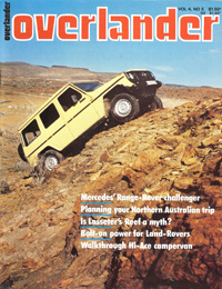 The cover of Overlander magazine with an aerial photo of a Range Rover sponosred by Endrust driving over a bridge.