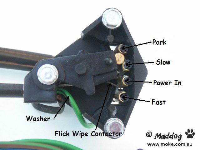 An image of the insides of a twin stalk wiper and indicator assembly