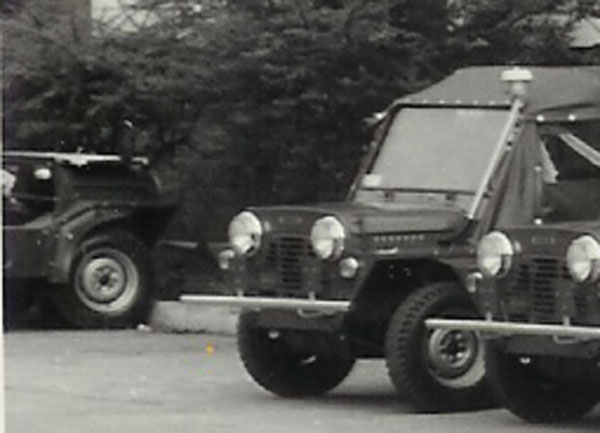 A close up of the Army Moke with a folde windscreen.
